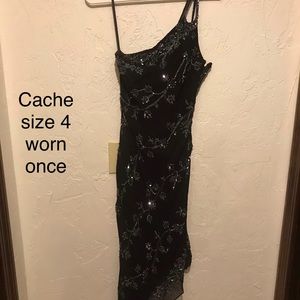 Black one shoulder Cache dress with beading